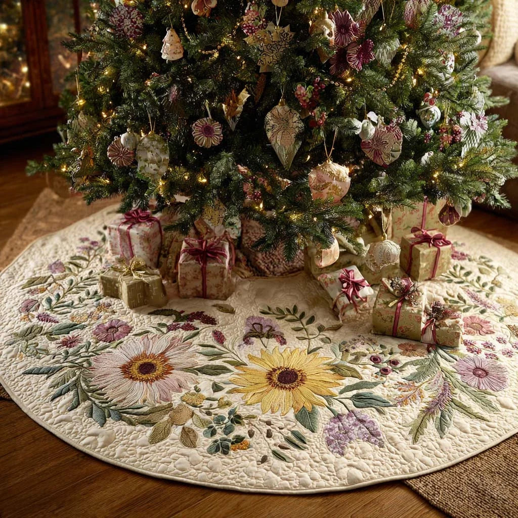Boho Bouquet Christmas Quilted Tree Skirt