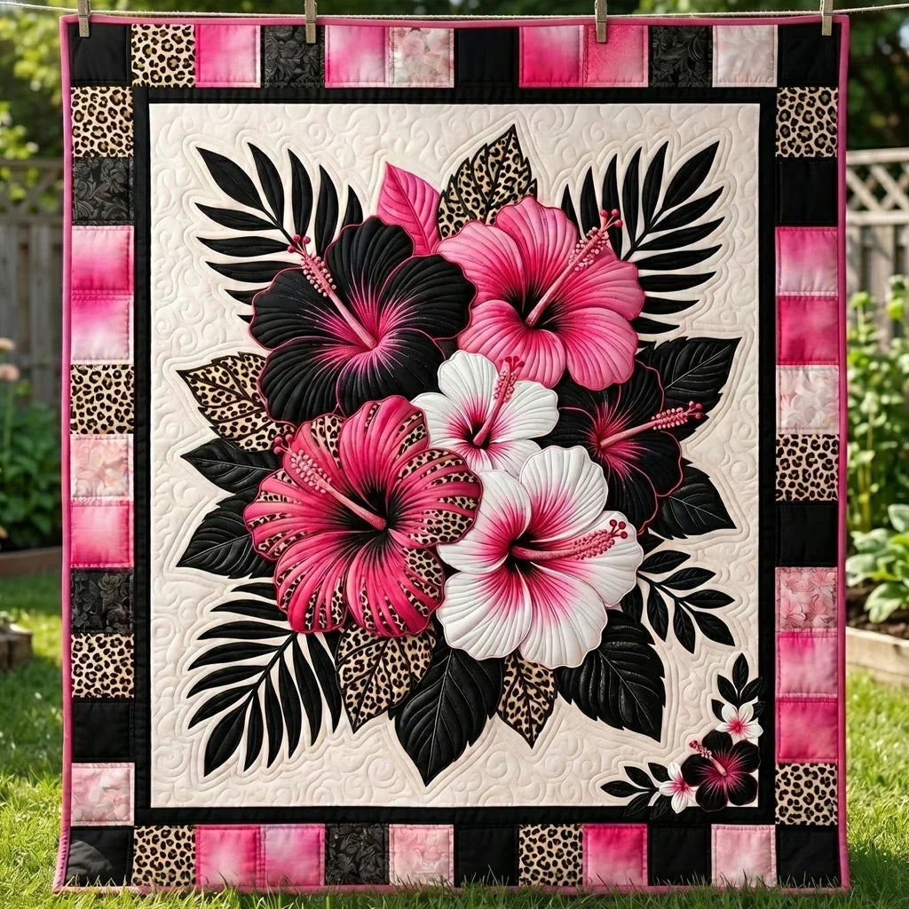 Bold Hibiscus Bloom Quilt Blanket