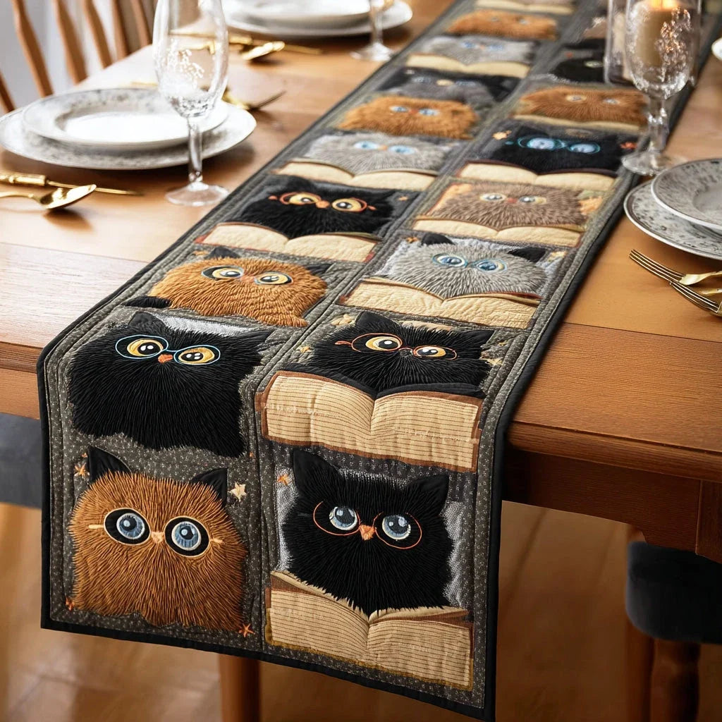 Bookish Kitty Quilted Table Runner