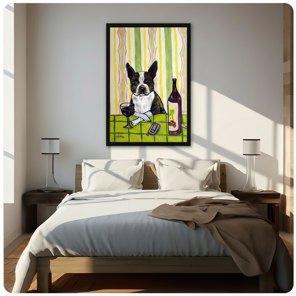 Boston Terrier Red Wine Pop Art Canvas Print Wall Art