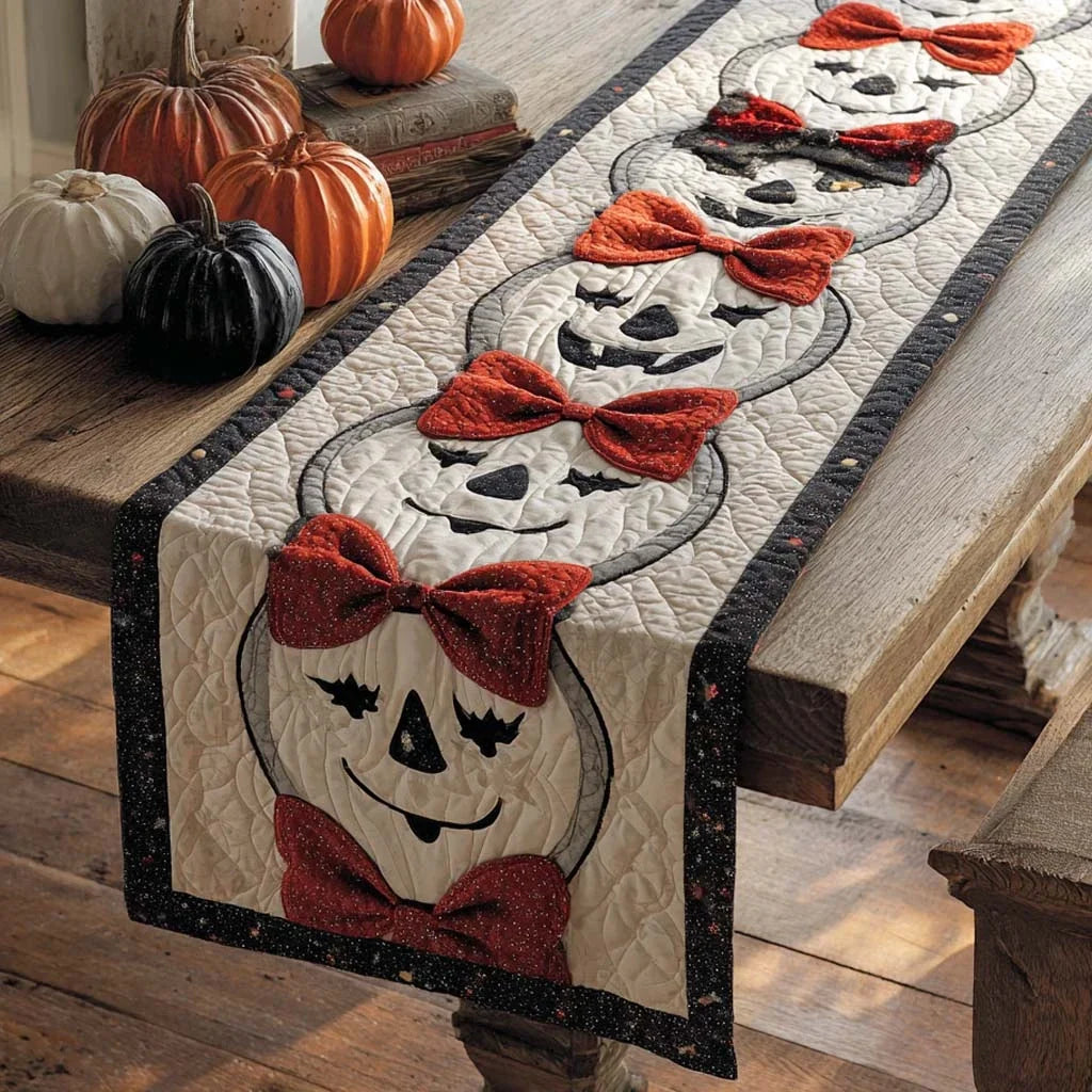 Bow Pumpkins Quilted Table Runner