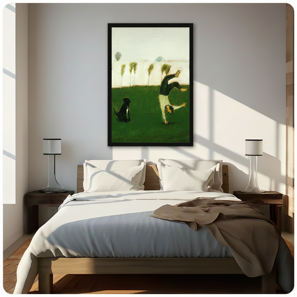 Handstand & Dog Playful Oil Canvas Art Wall Art