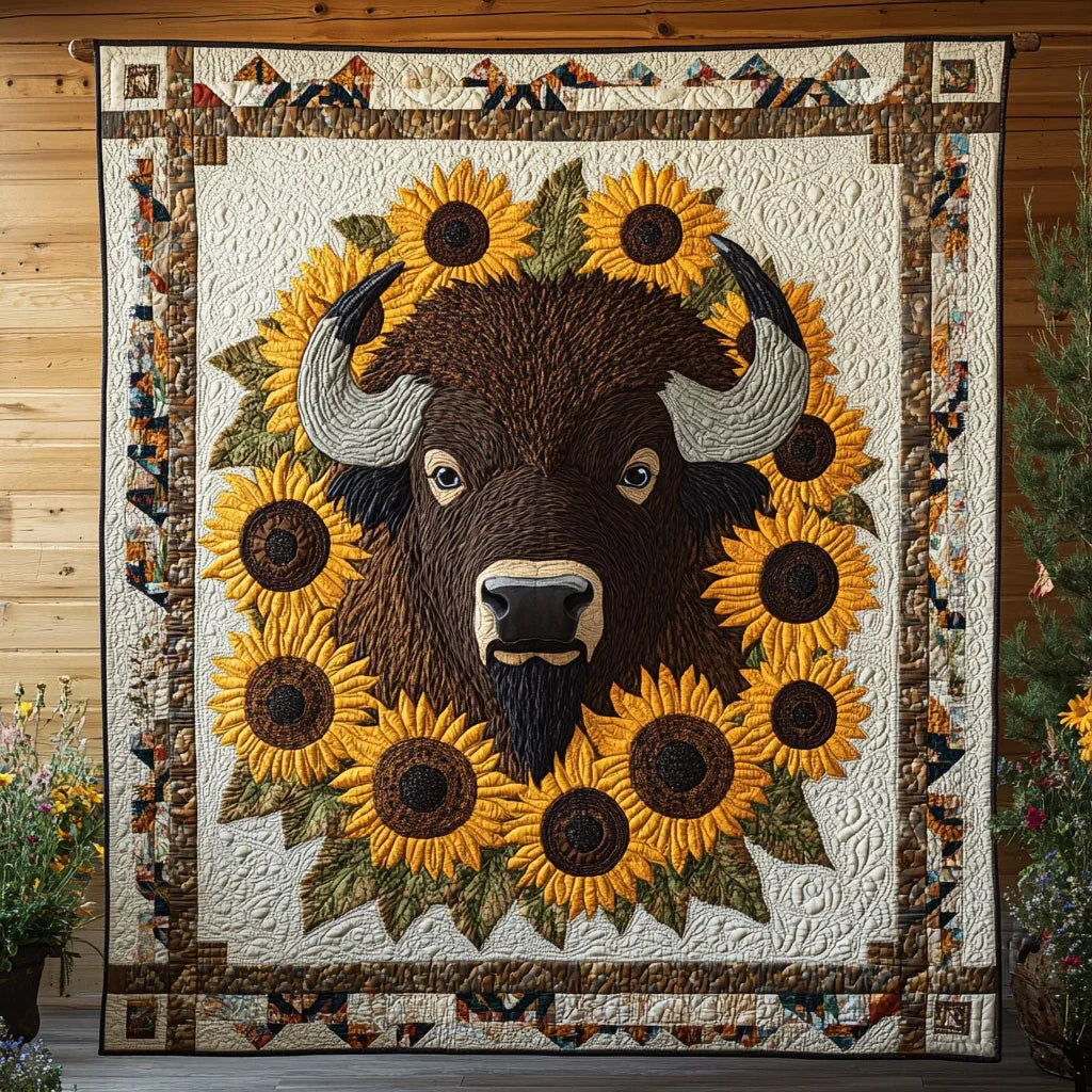 Bull And Sunflower Quilt Blanket