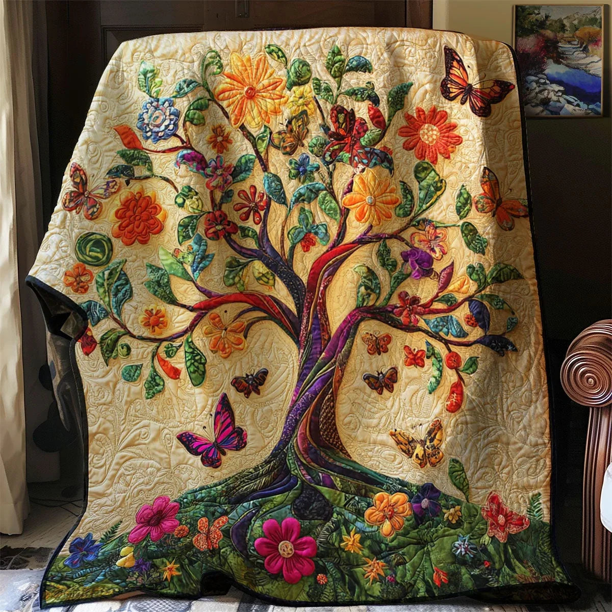 Butterfly Tree Of Life Quilt Blanket