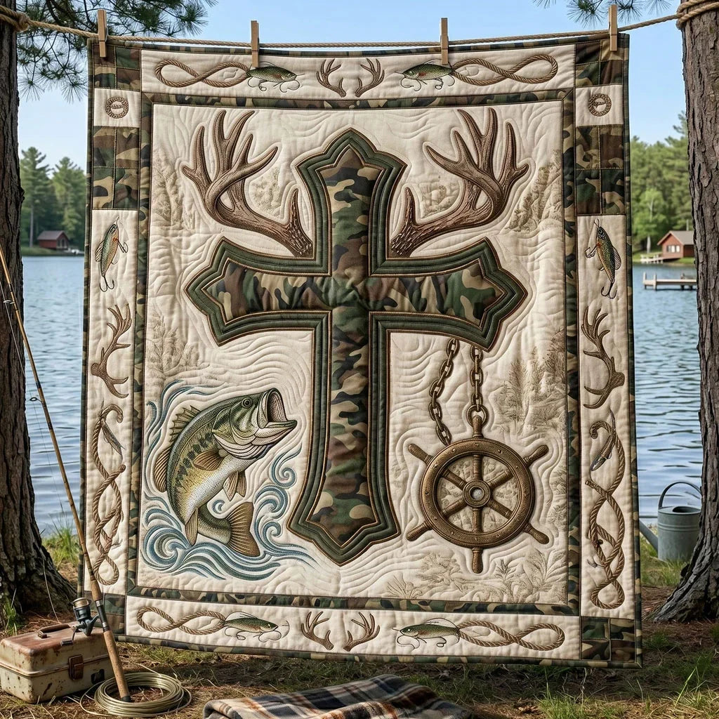 Camo Cross Fishing Quilt Blanket