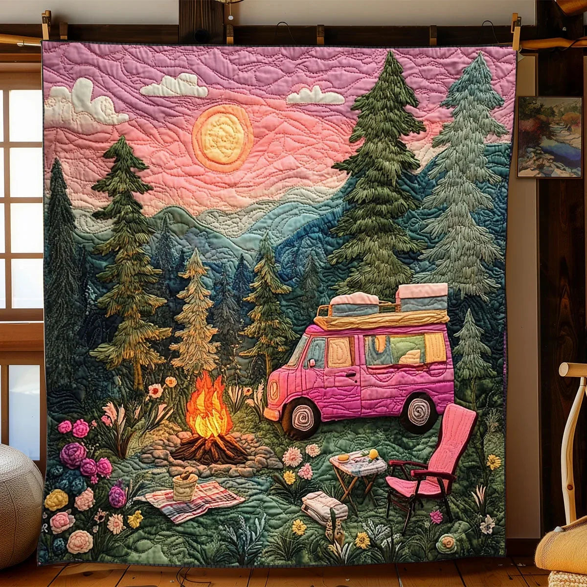 Camping Sunset Quilt Blanket