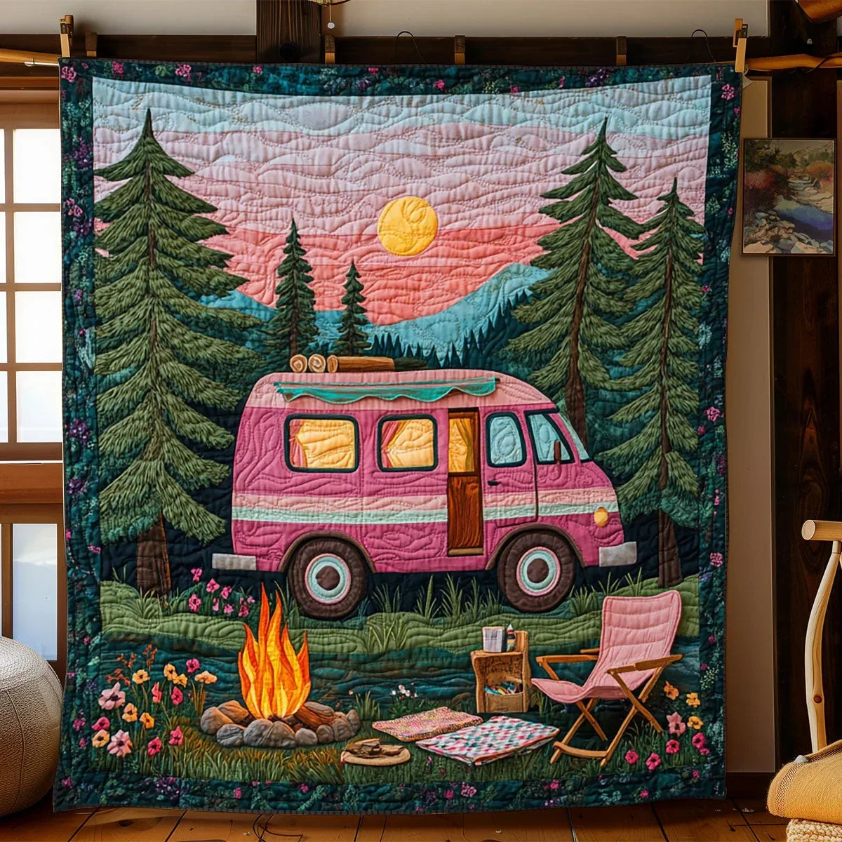 Camping Sunset Quilt Blanket