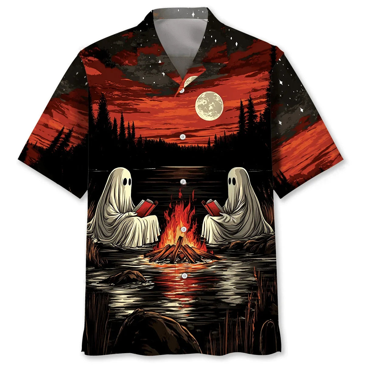 Camping with Ghost Hawaiian Shirt - XL - hawaiian shirt