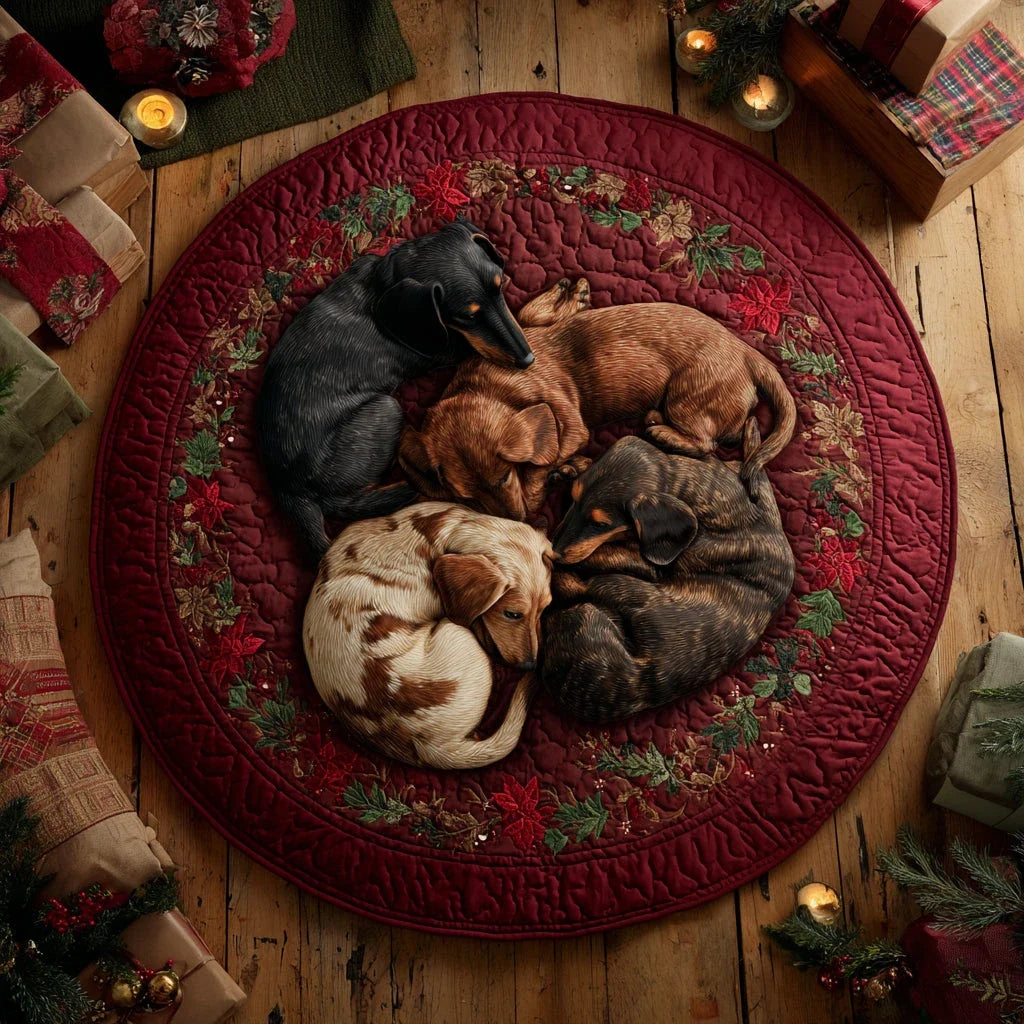 Candy Cane Hound Quilted Round Mat