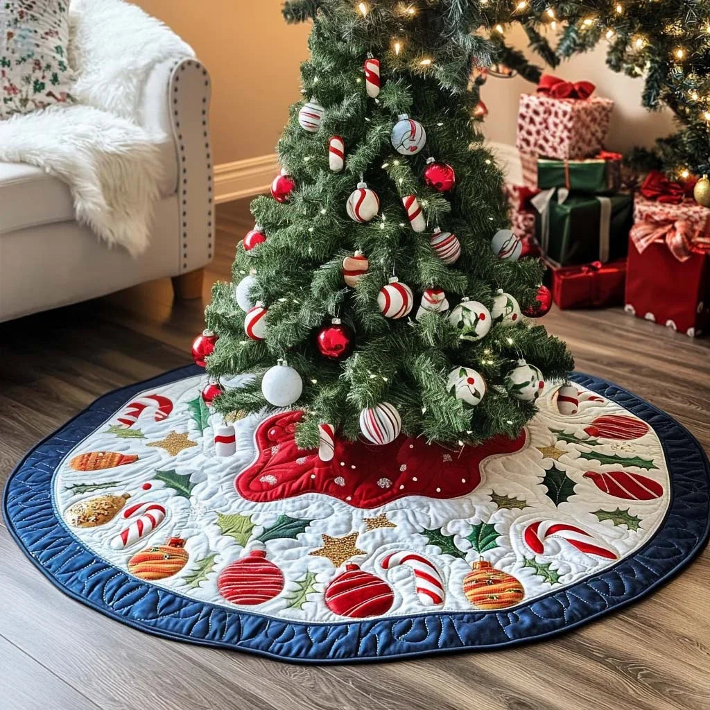 Candy Stripe Delight Christmas Quilted Tree Skirt