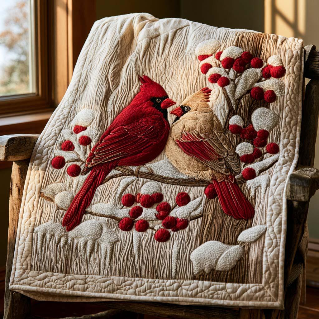 Cardinal Dreams Quilt Blanket - Quilted Blanket by Wild and Way