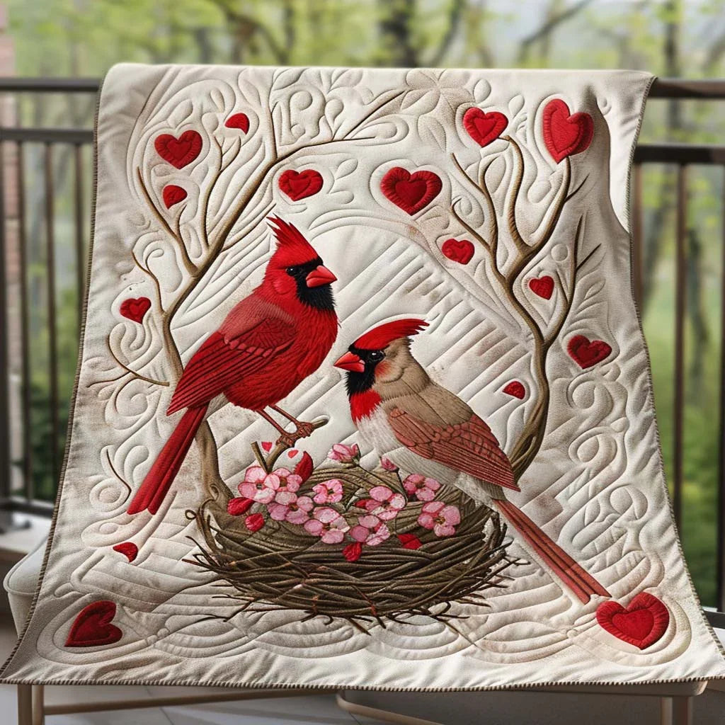 Cardinal Garden Quilt Blanket - Quilted Blanket by Wild and Way