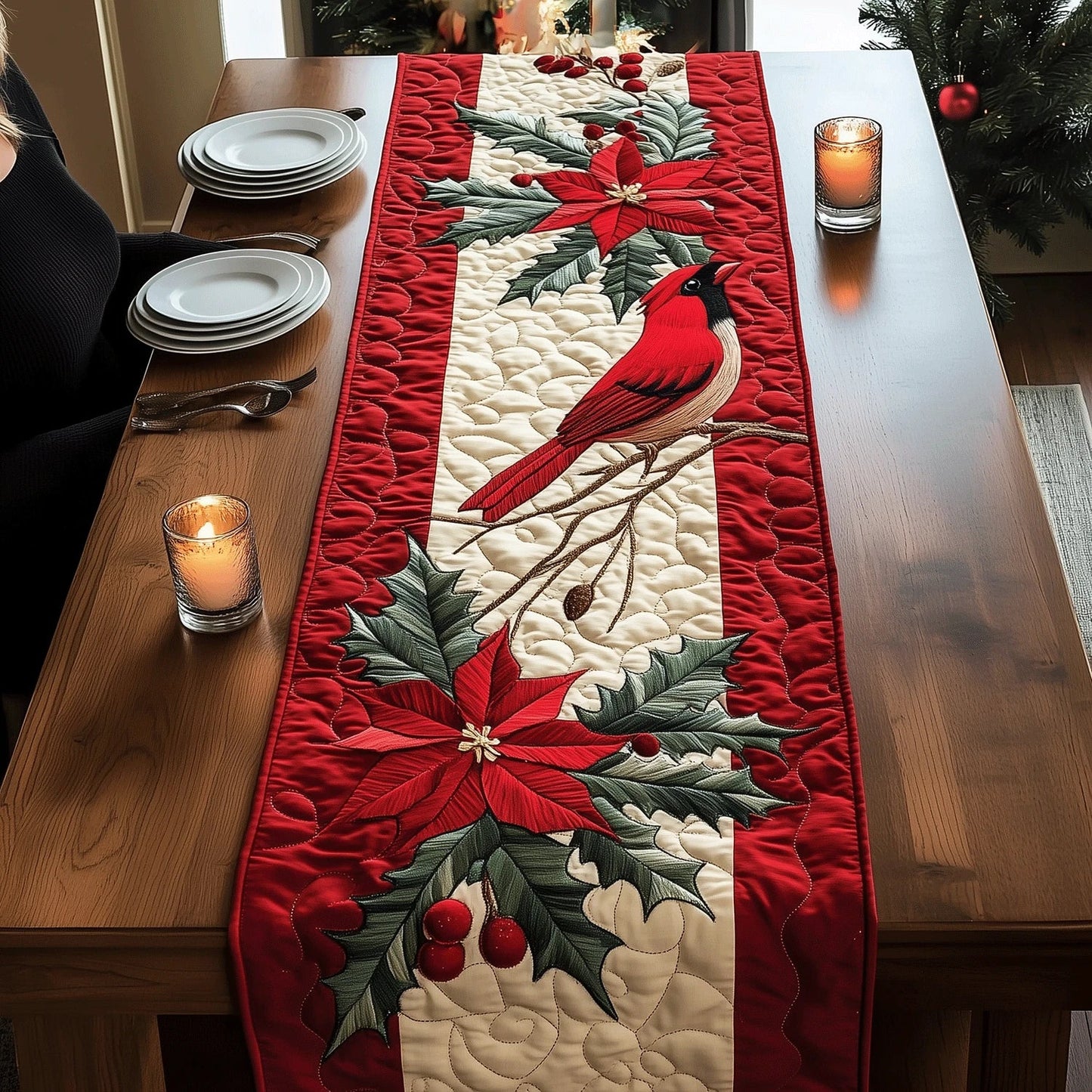 Cardinal Serenity Quilted Table Runner