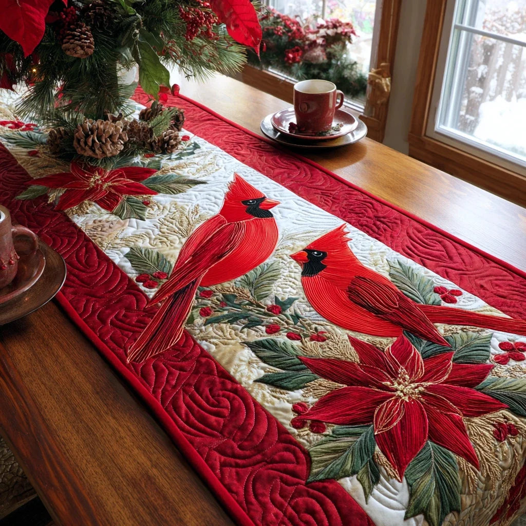 Cardinal Whisper Quilted Table Runner