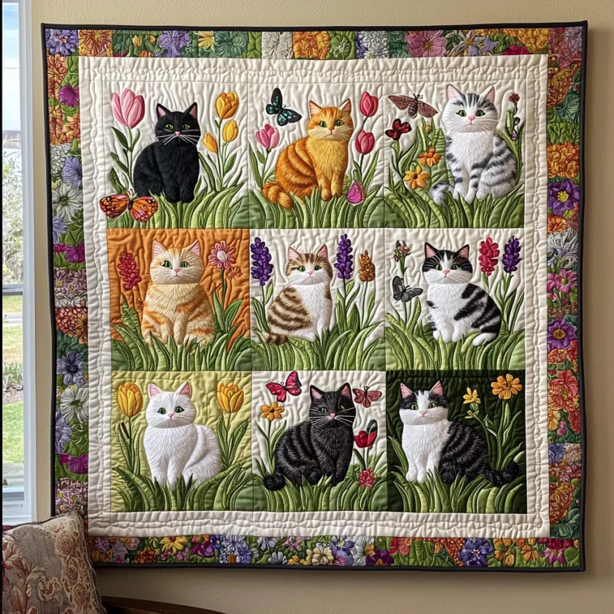 Cat And Flower Quilt Blanket