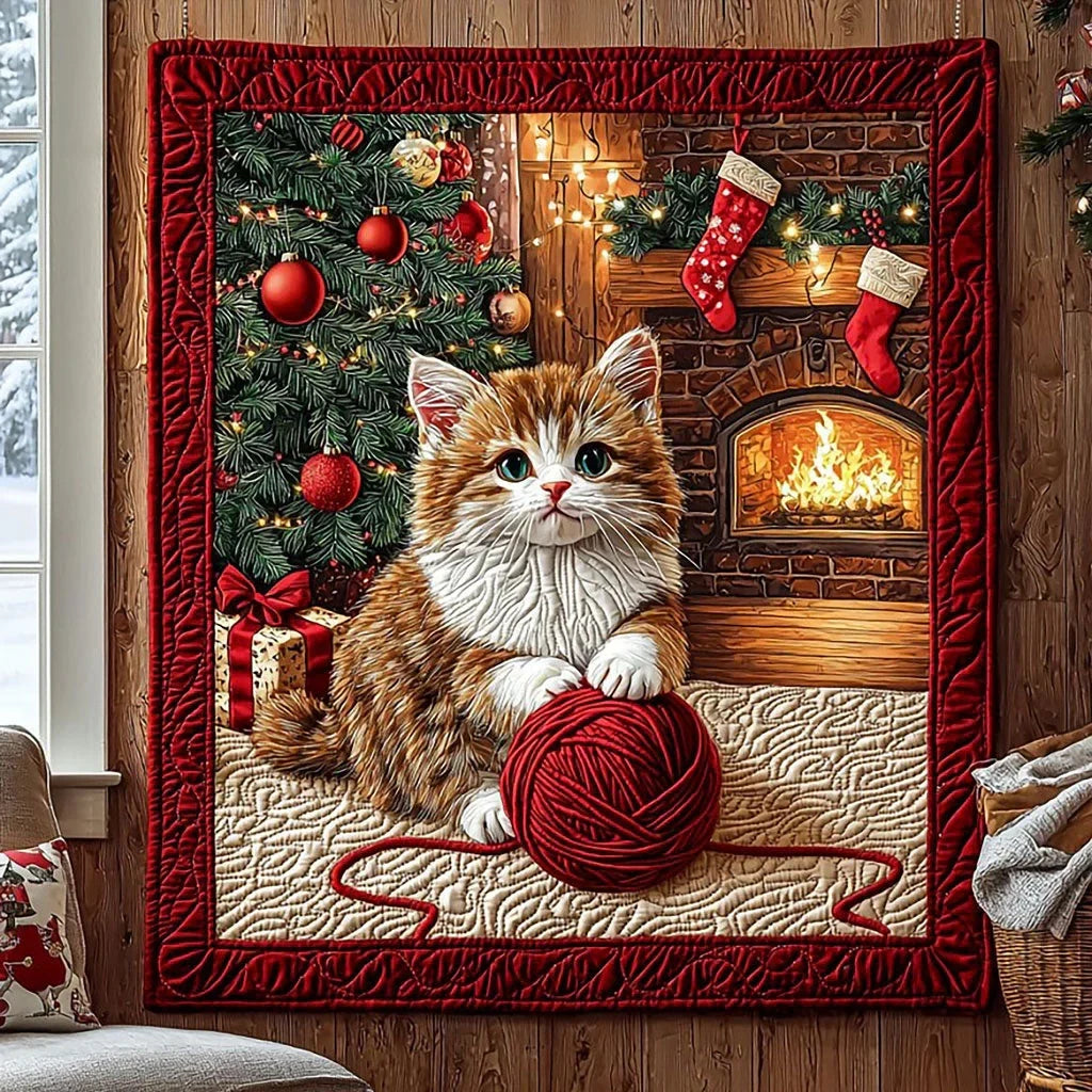 Kitten Playing With Yarn Quilt Blanket