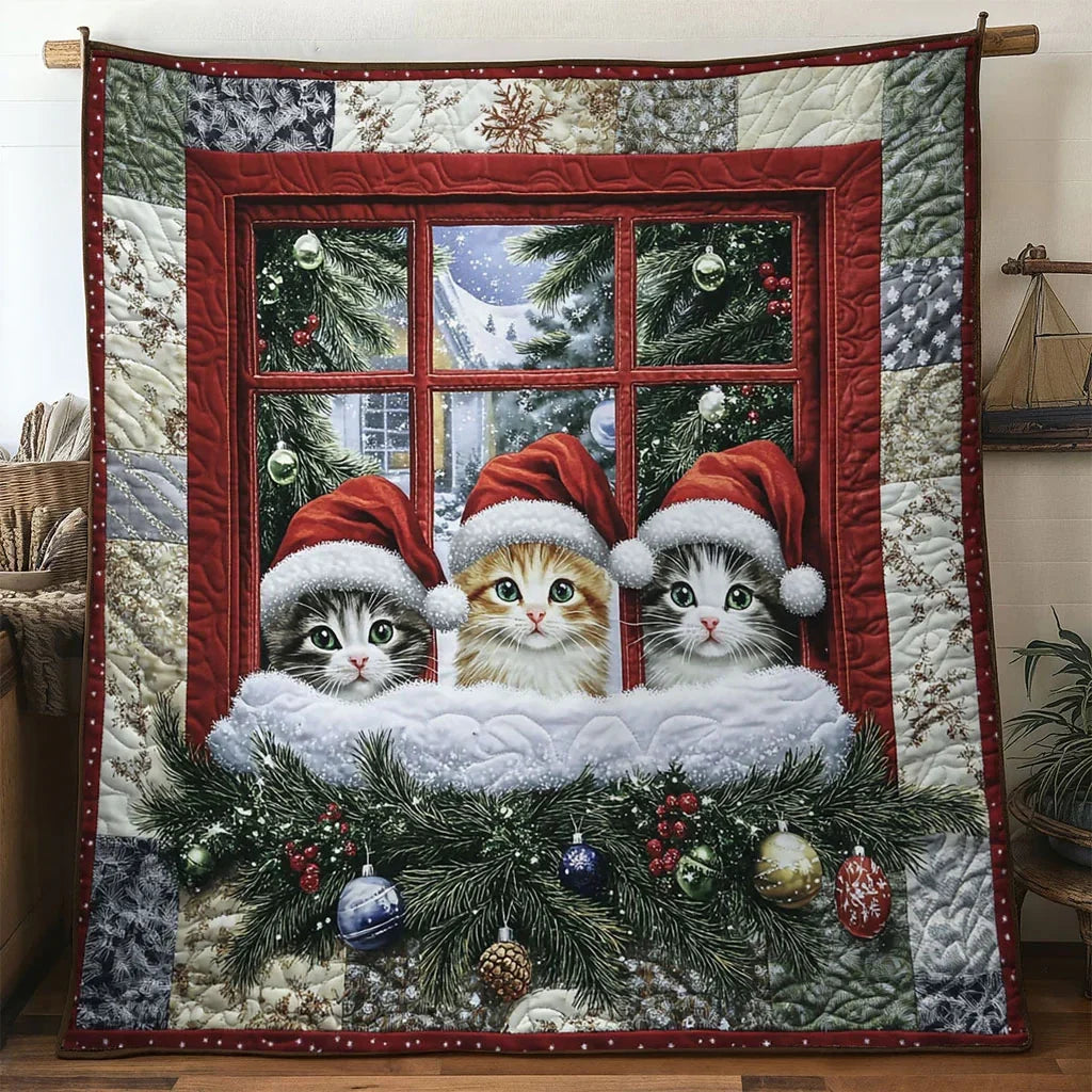 Cat Christmas Eve Quilt Blanket
