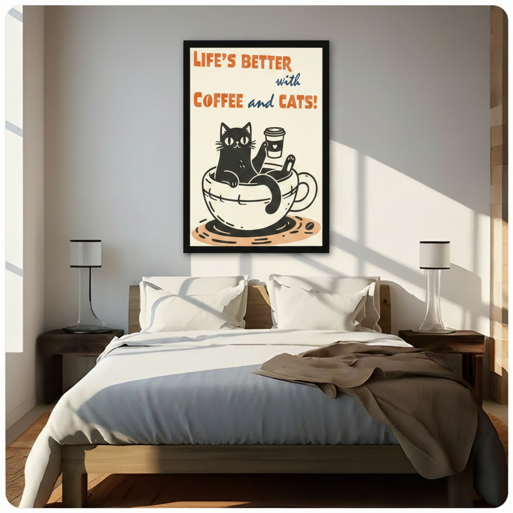Coffee and Cats Retro Humor Canvas Wall Art