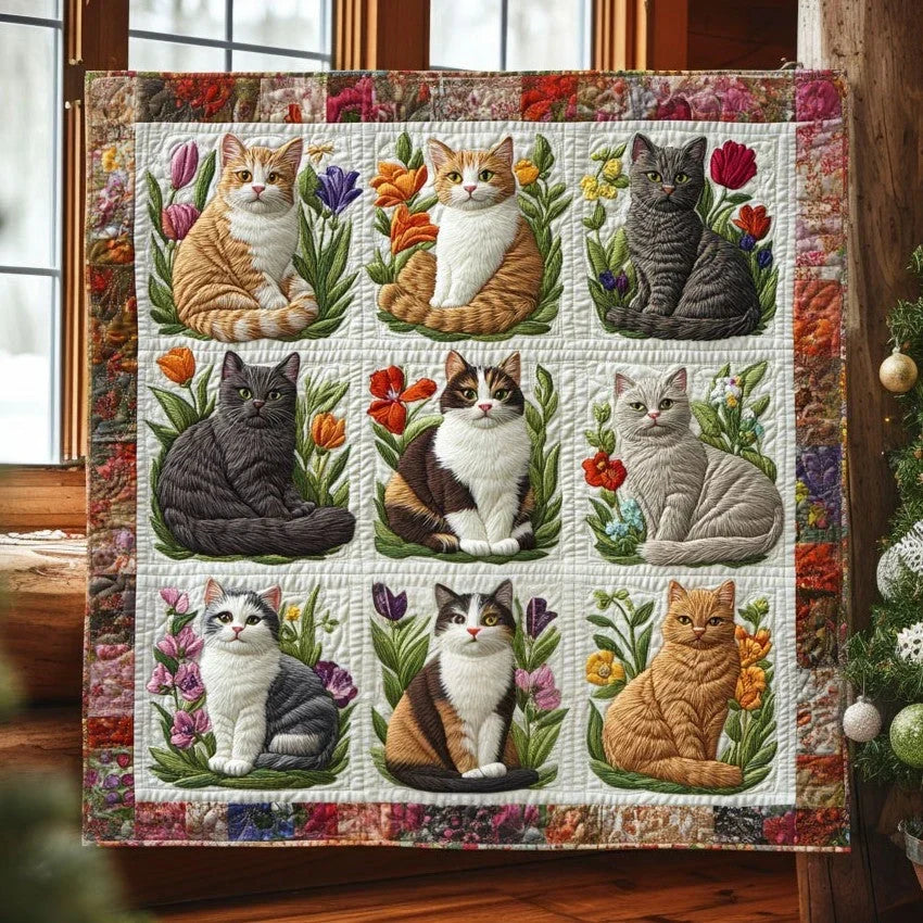 Cat Flower Quilt Blanket