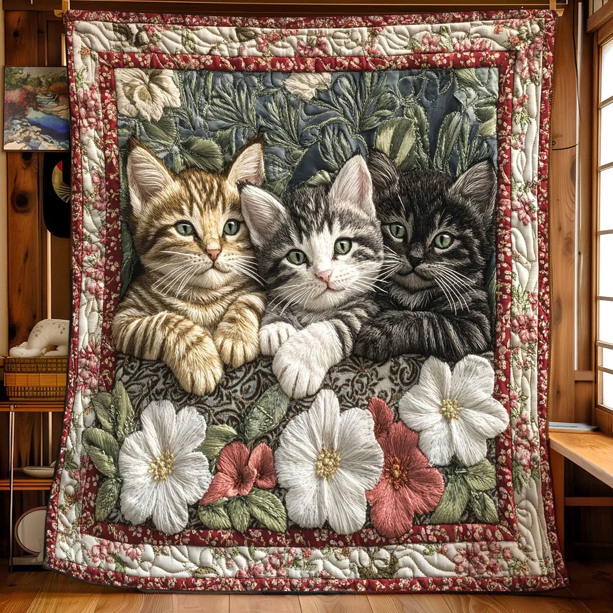 Cat Flower Quilt Blanket