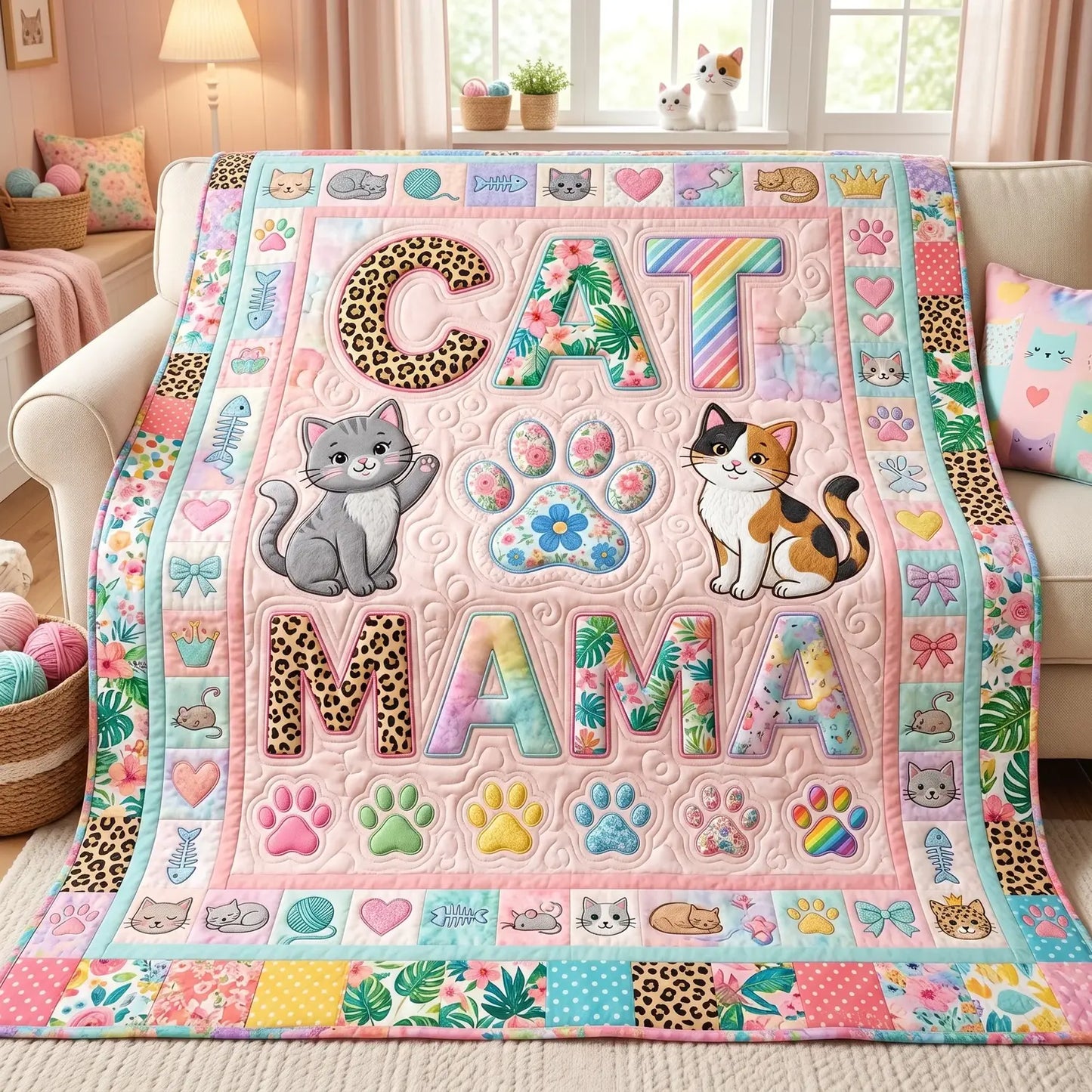 Cat Mama Quilt Blanket