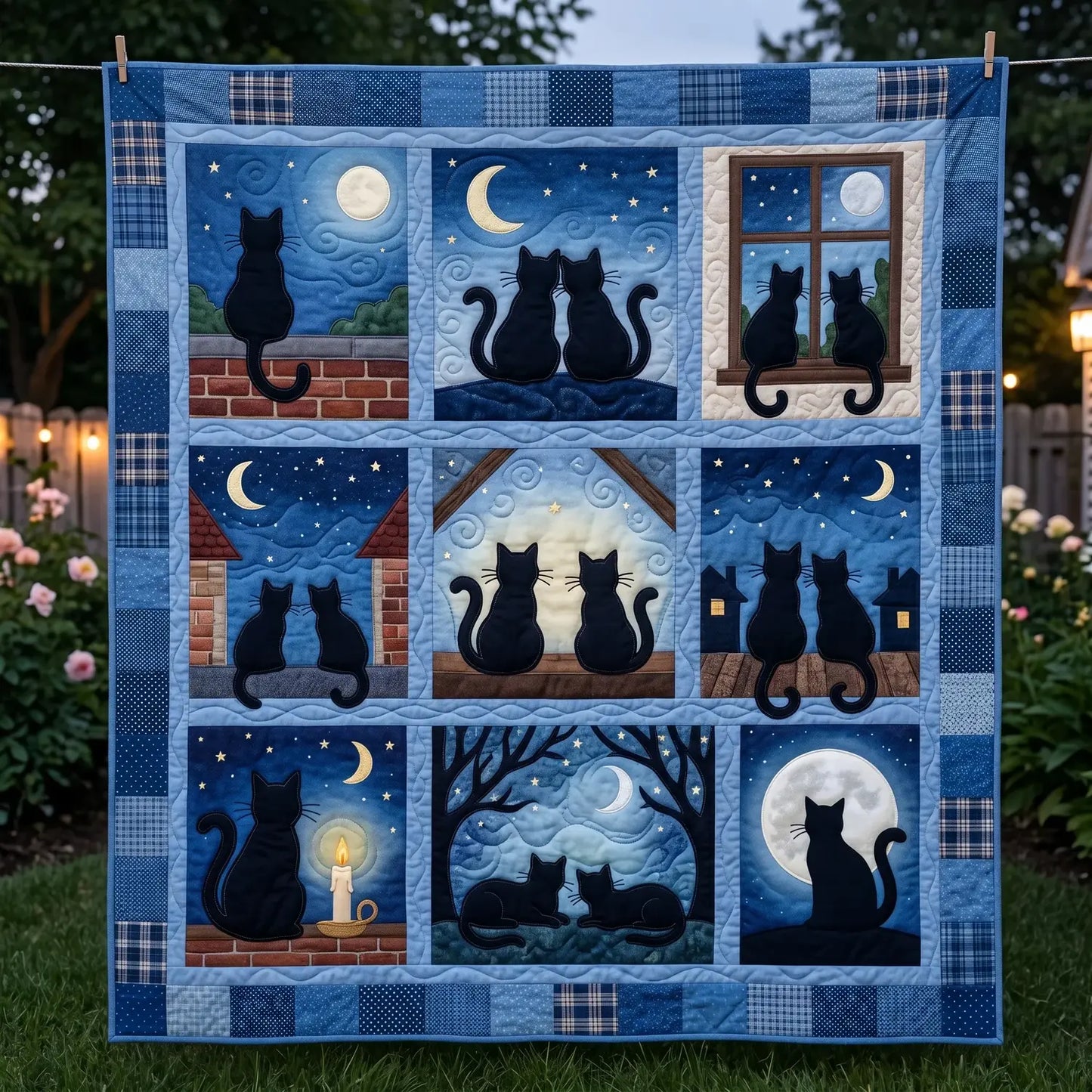 Cat Moon Night Quilt Blanket