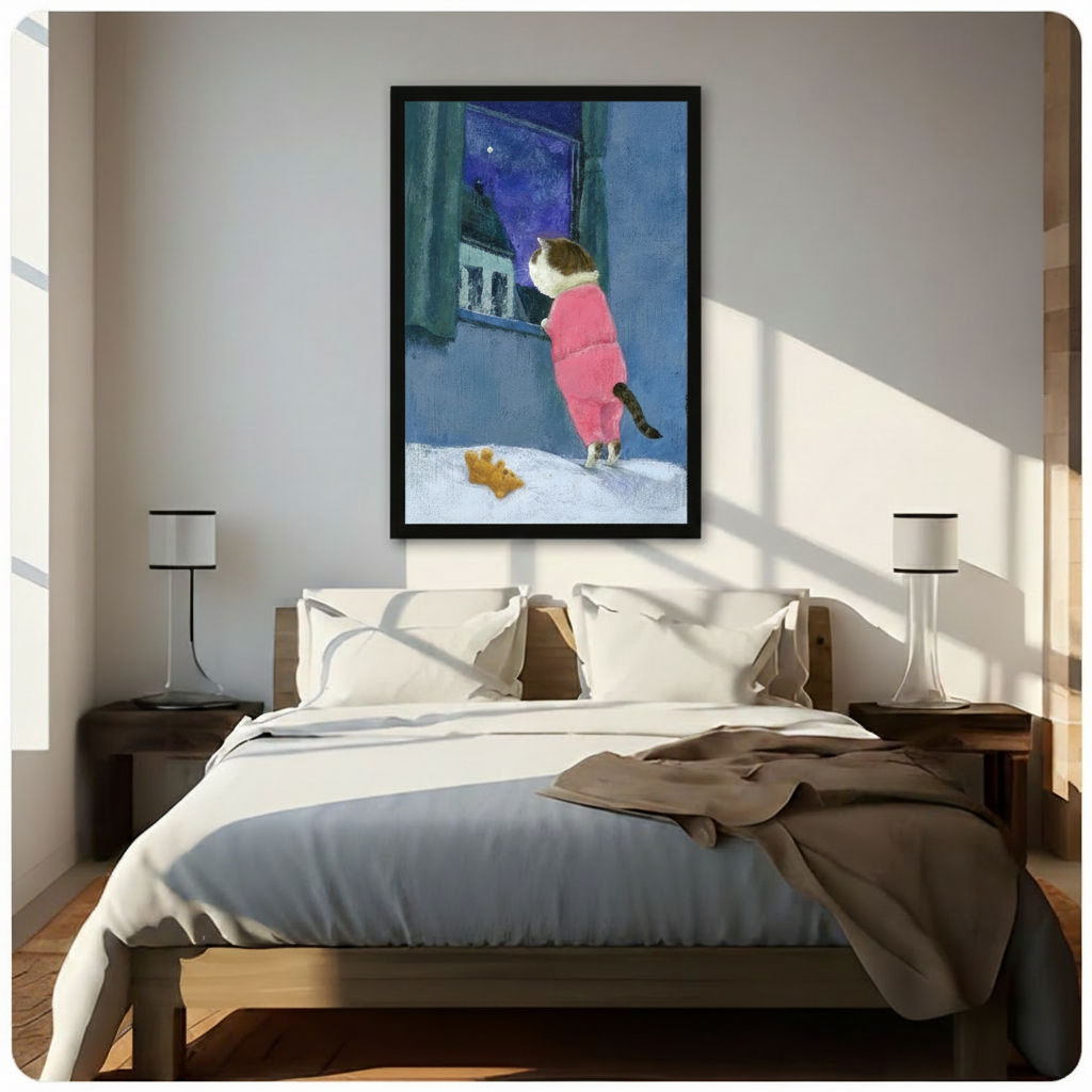 Cat Pajamas Night Window Canvas Wall Art