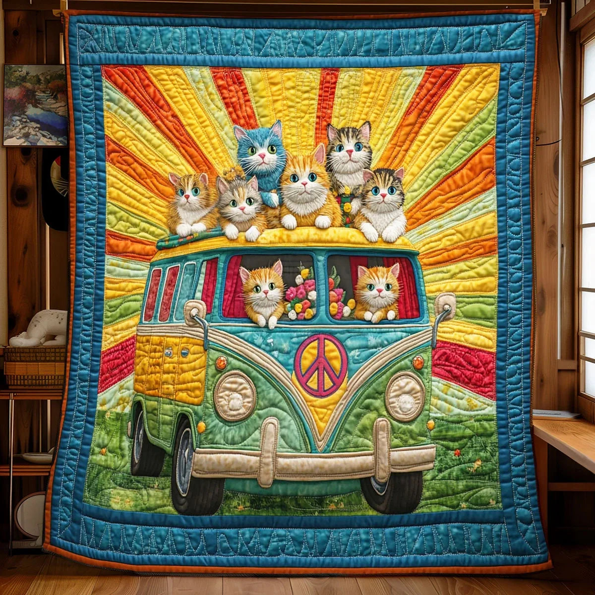 Cat Roadtrip Quilt Blanket