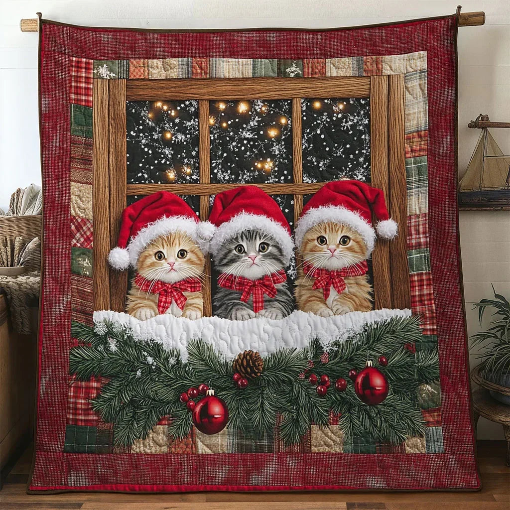 Cat Winter Cabin Quilt Blanket
