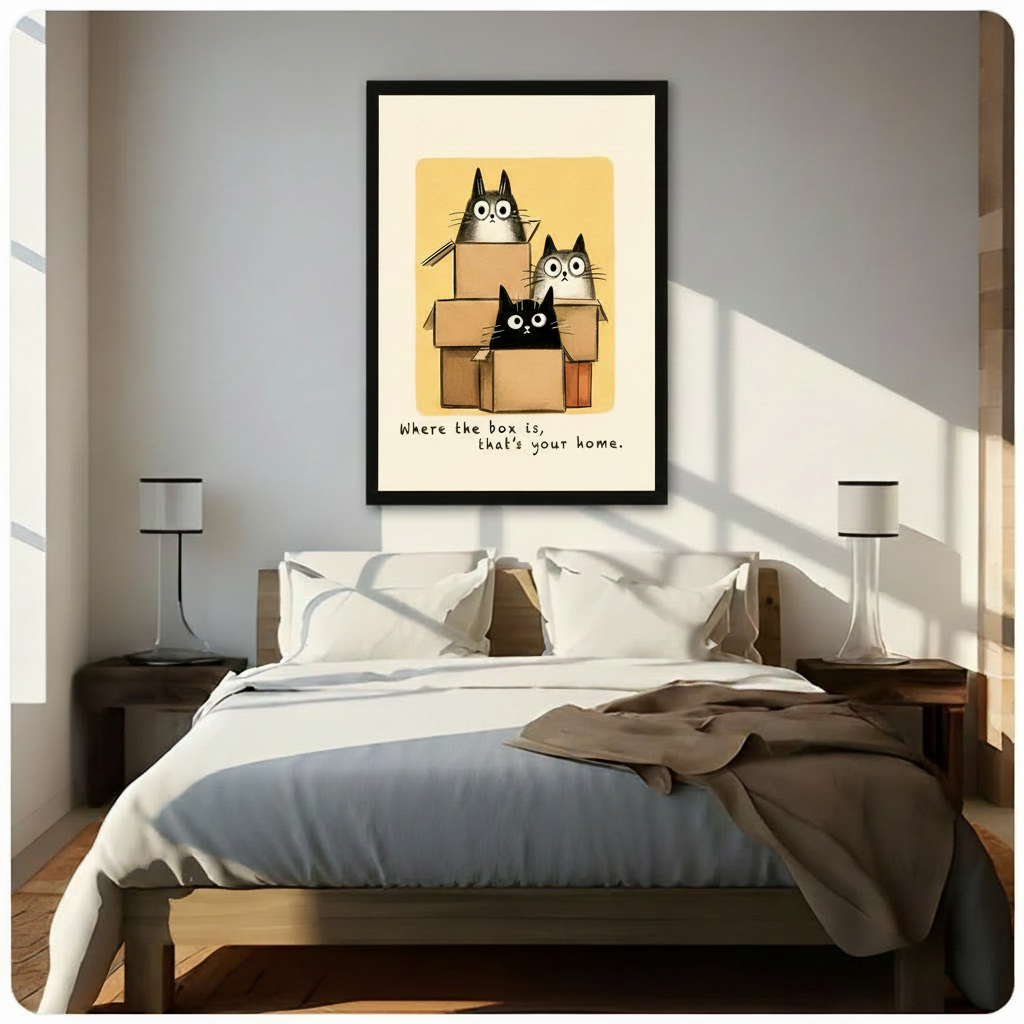 Whimsical Cats in Boxes Canvas Wall Art