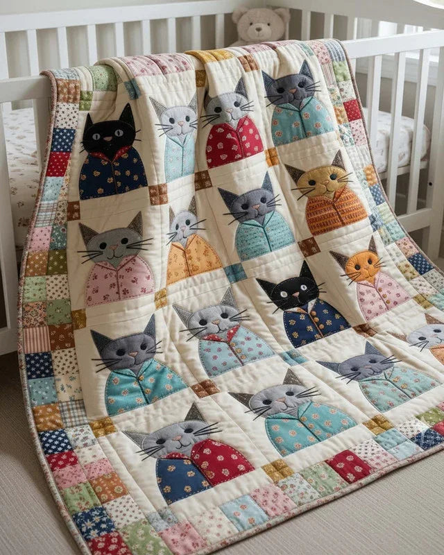 Cats in Pyjamas Quilt Blanket - Quilted Blanket by Wild and Way