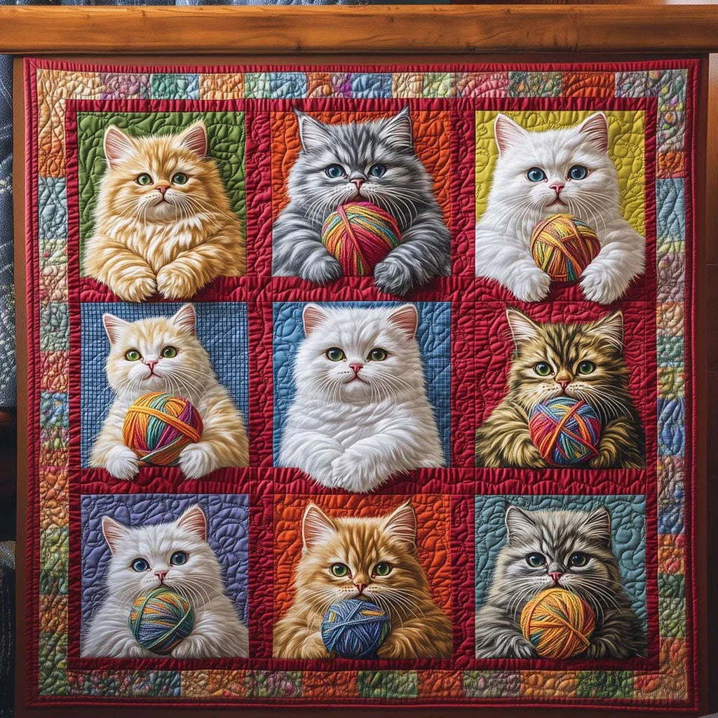 Cats Play With Wool Quilt Blanket