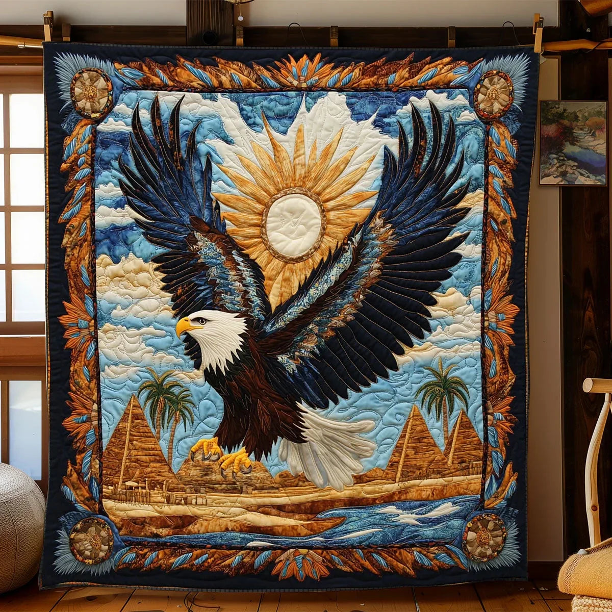 Celestial Eagle Pyramid Quilt Blanket
