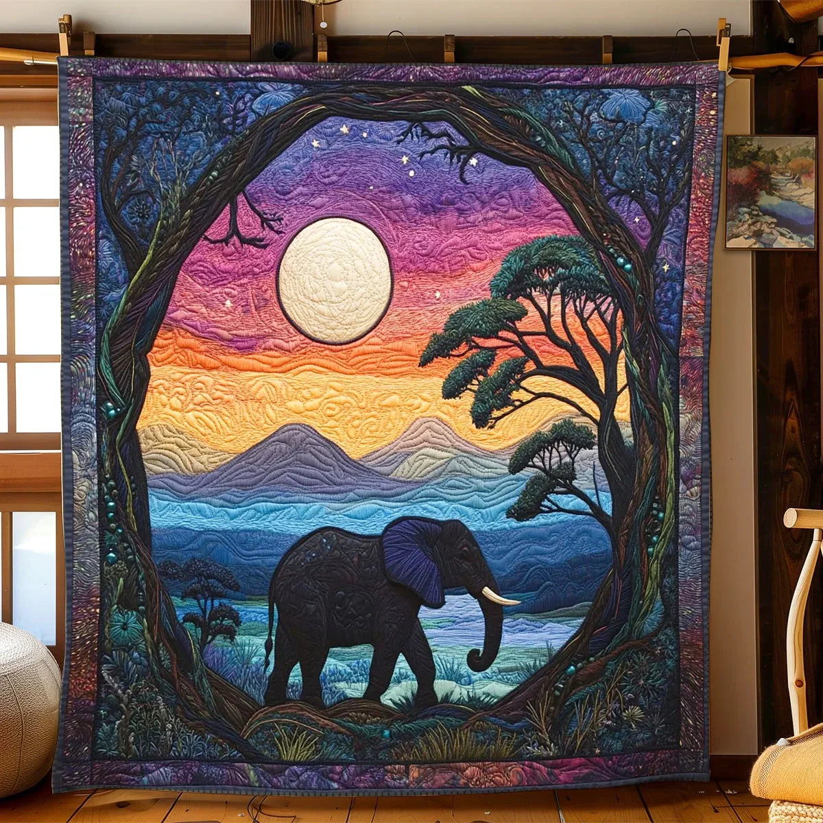 Celestial Elephant Night Quilt Blanket