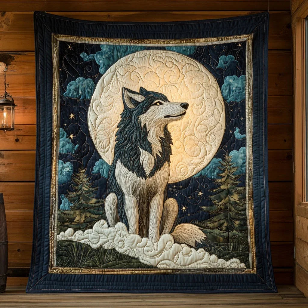 Celestial Moon Wolf Quilt Blanket