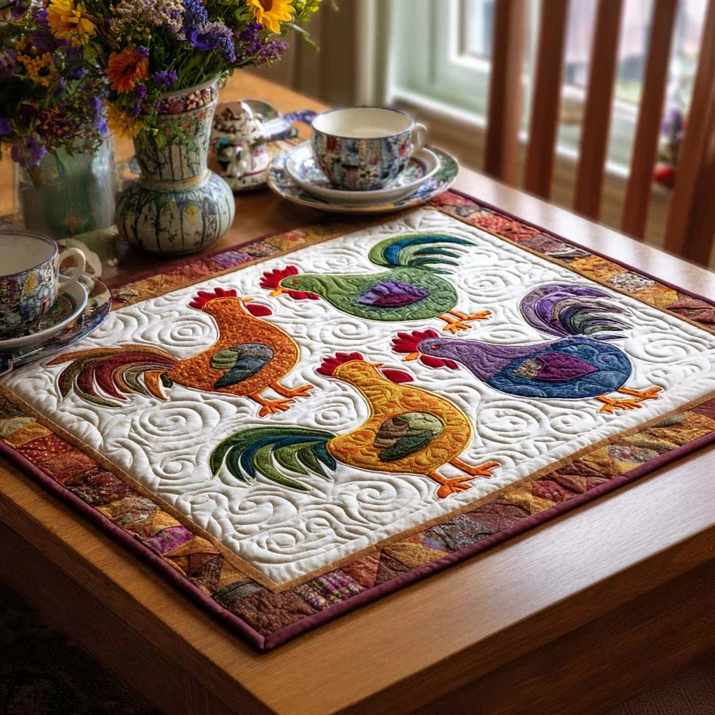 Charming Hen Quilted Table Topper