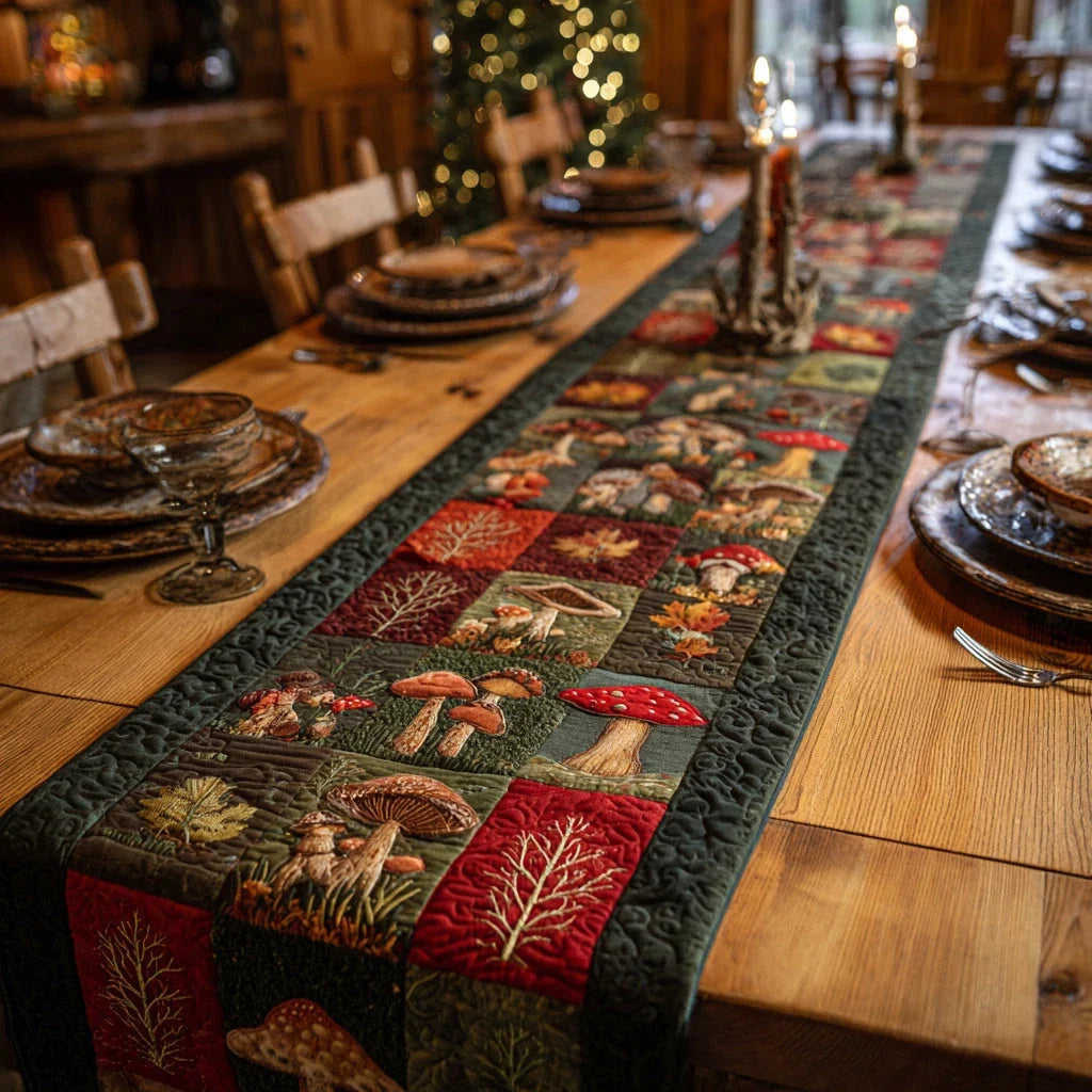 Checkered Mushroom Quilted Table Runner