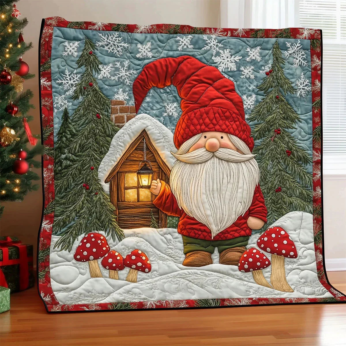 Cheerful Gnome Quilt Blanket