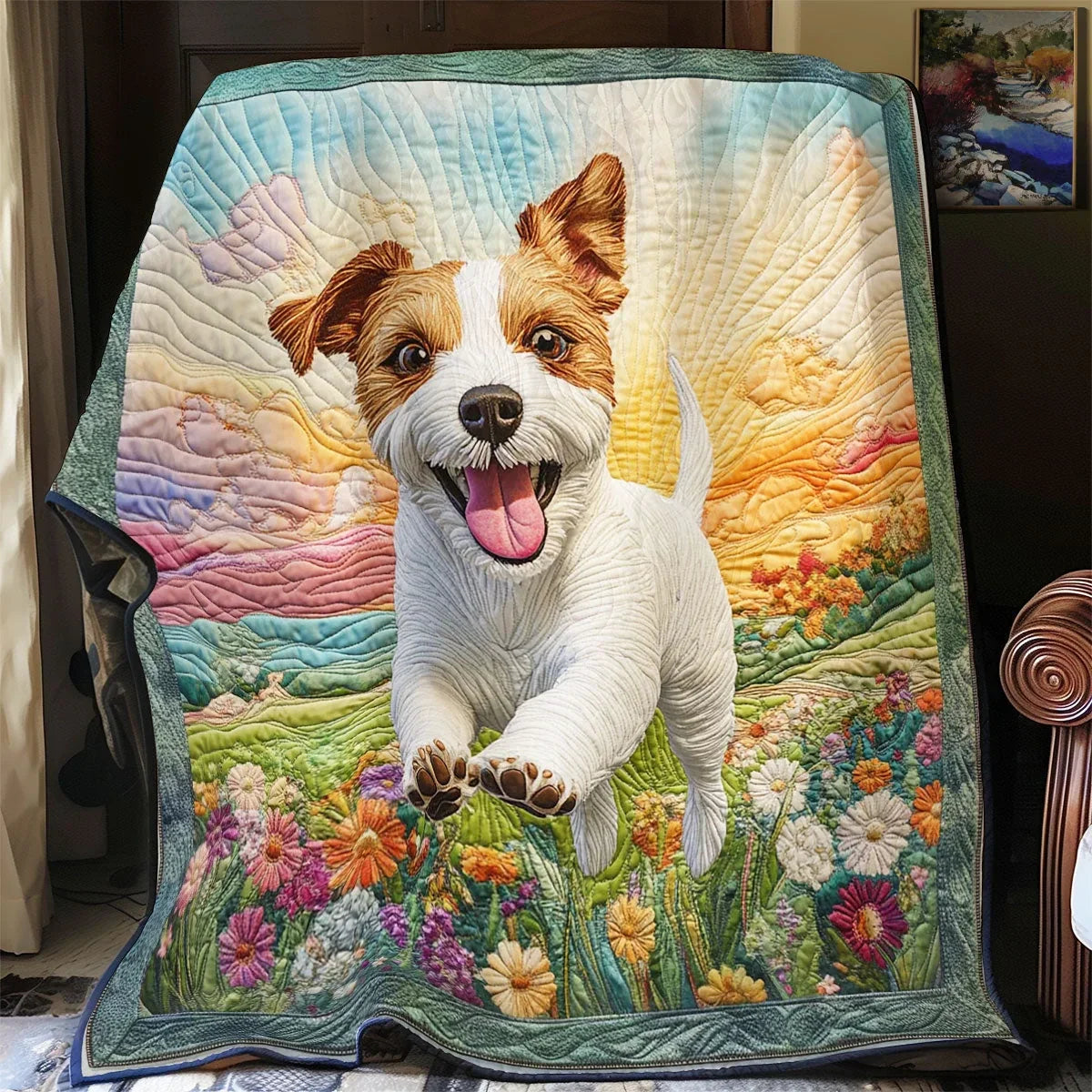 Cheerful Russel Terrier Quilt Blanket
