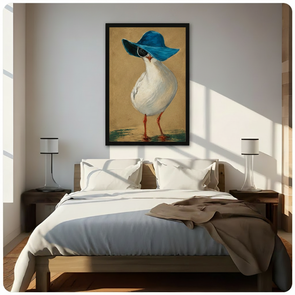 Chic Seagull Blue Hat Vintage Canvas Wall Art