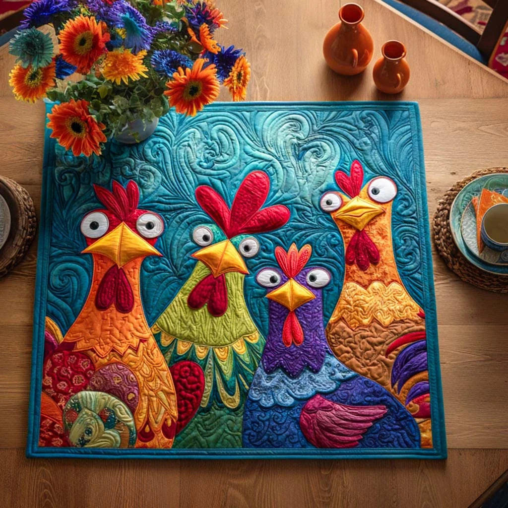 Chicken Cheer Quilted Table Topper
