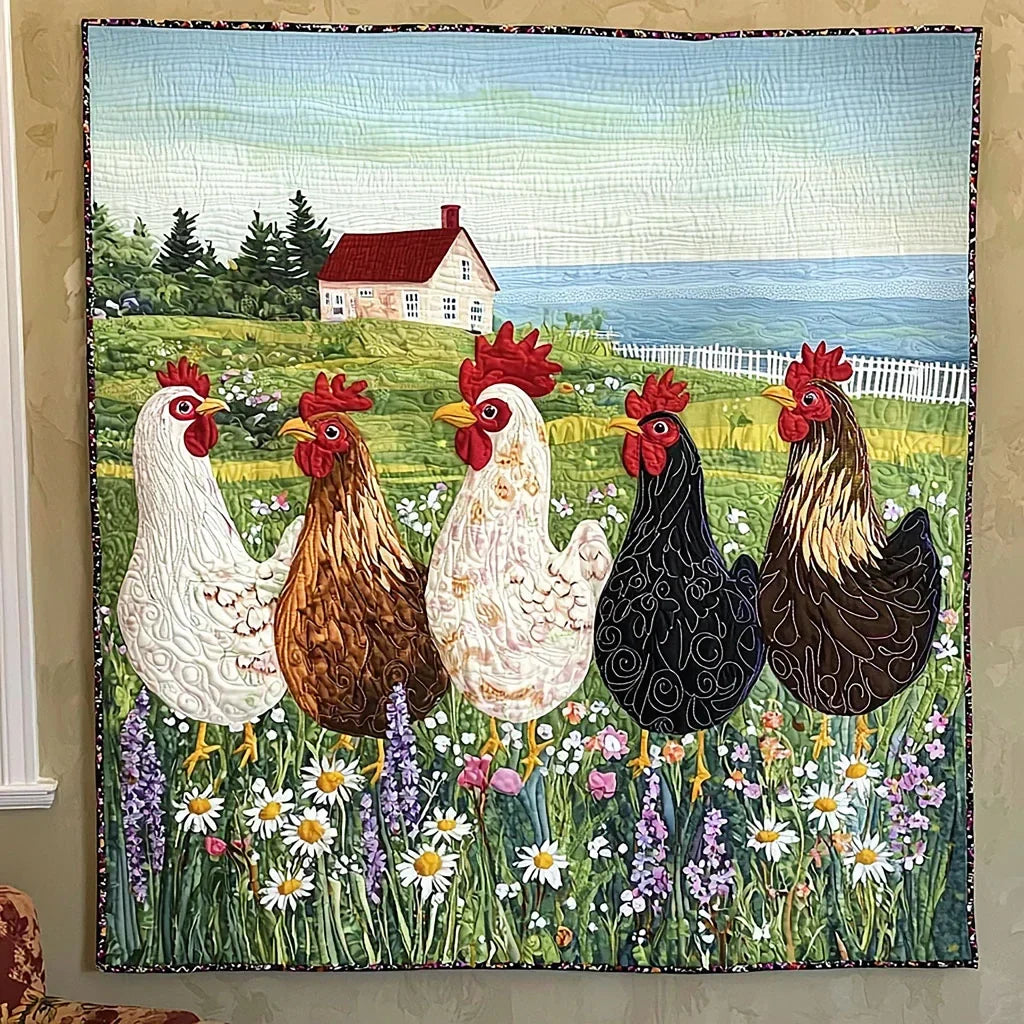 Chicken On The Field Quilt Blanket