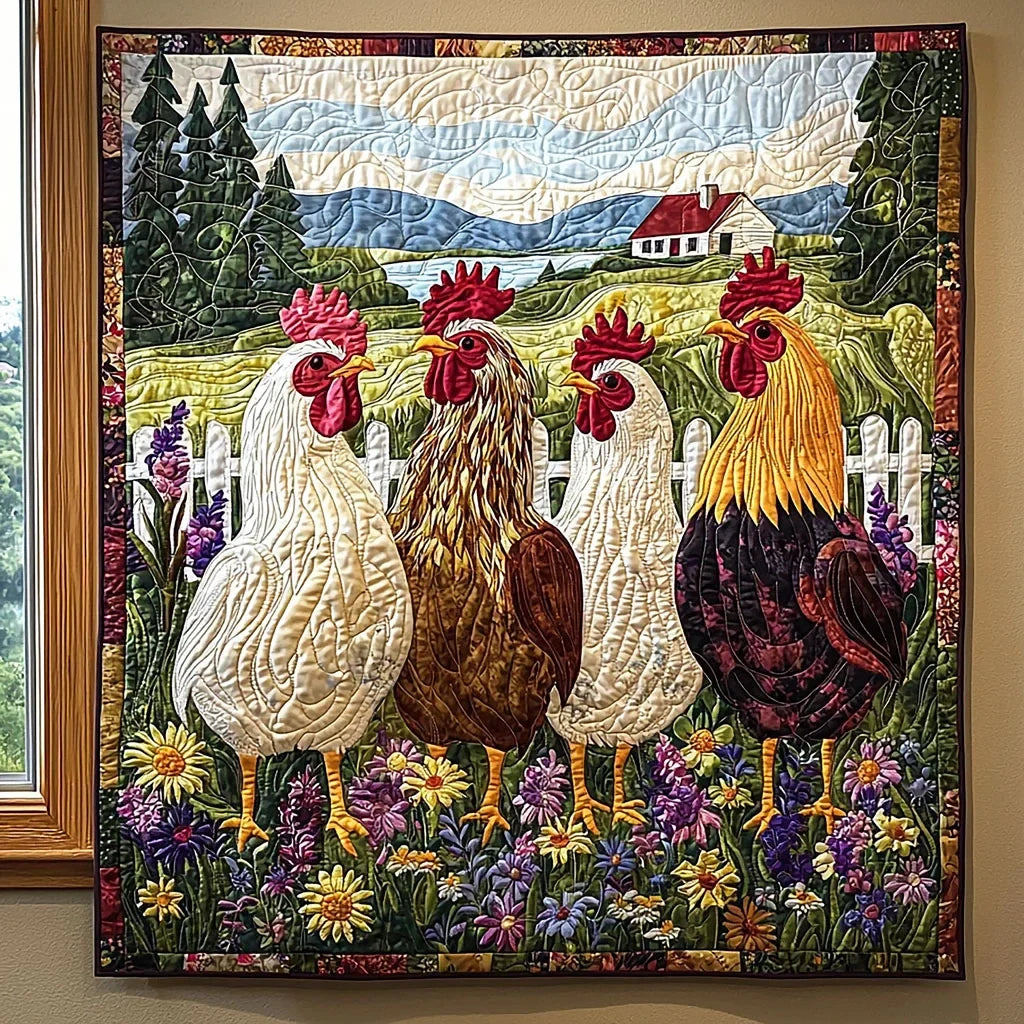 Chicken On The Field Quilt Blanket
