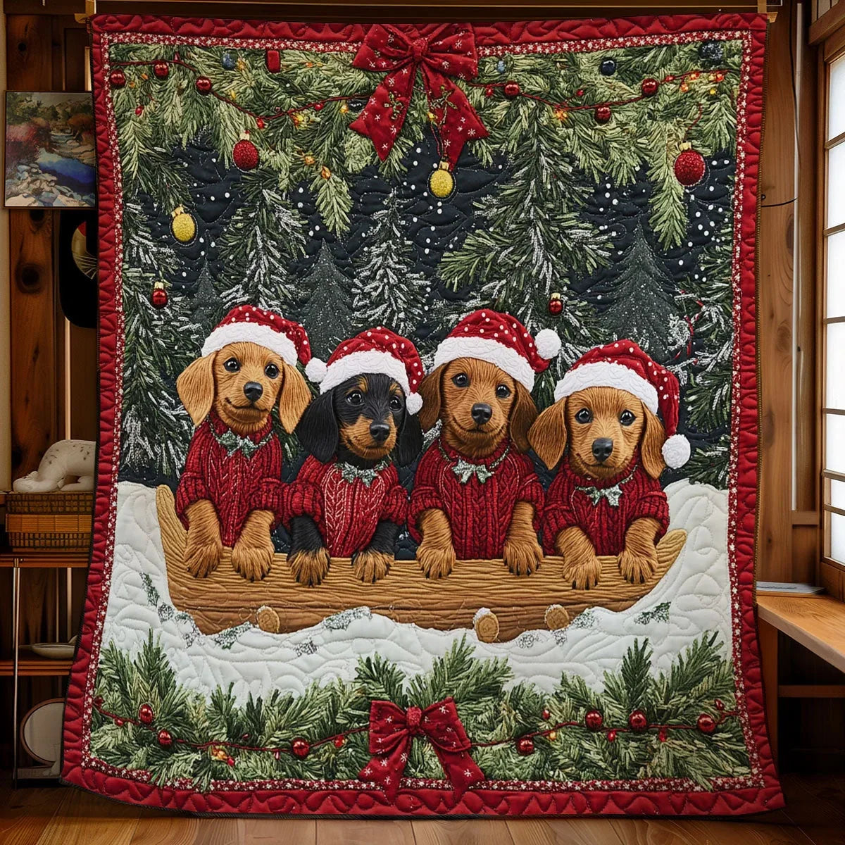 Christmas Dachshund Quilt Blanket