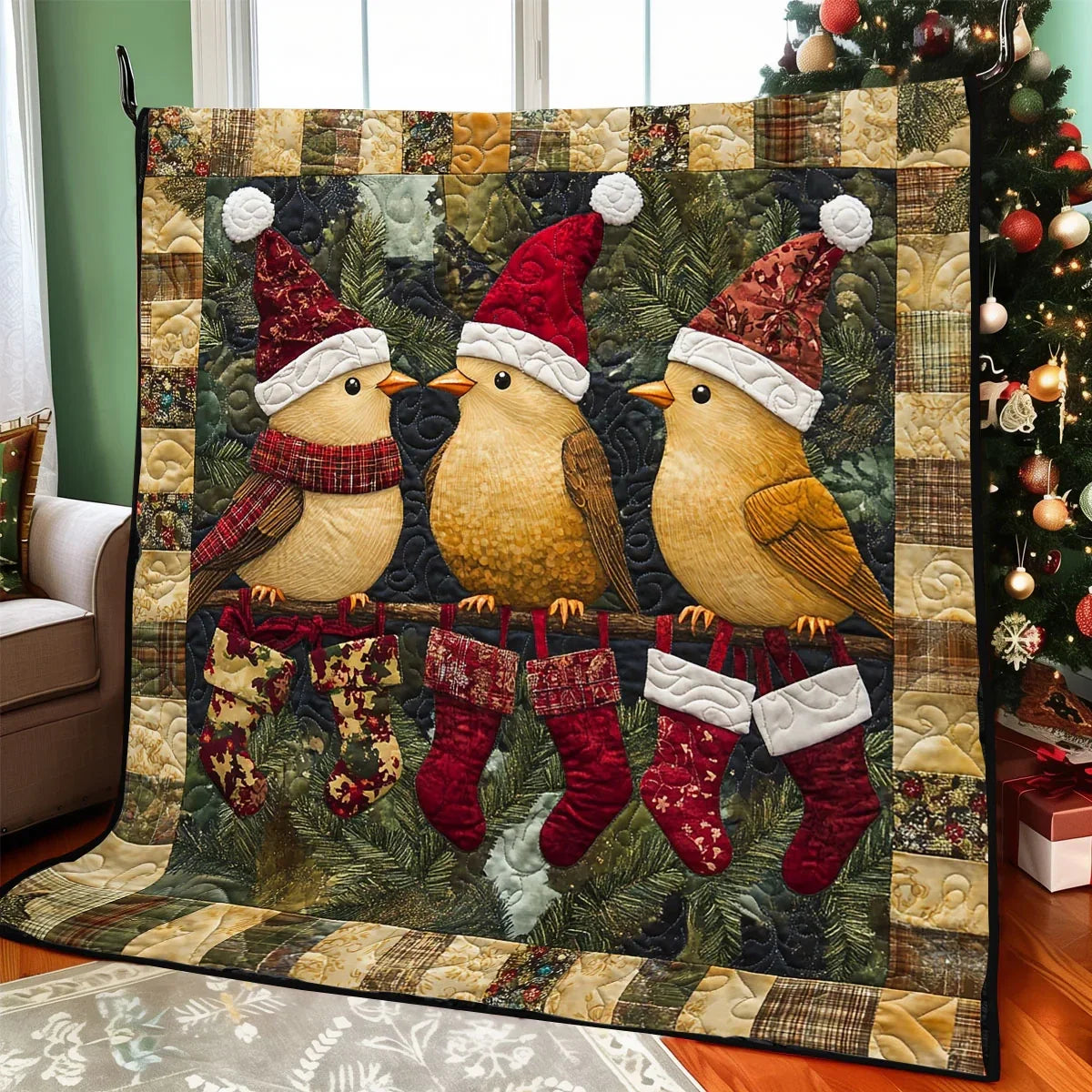 Christmas Day Bird Quilt Blanket