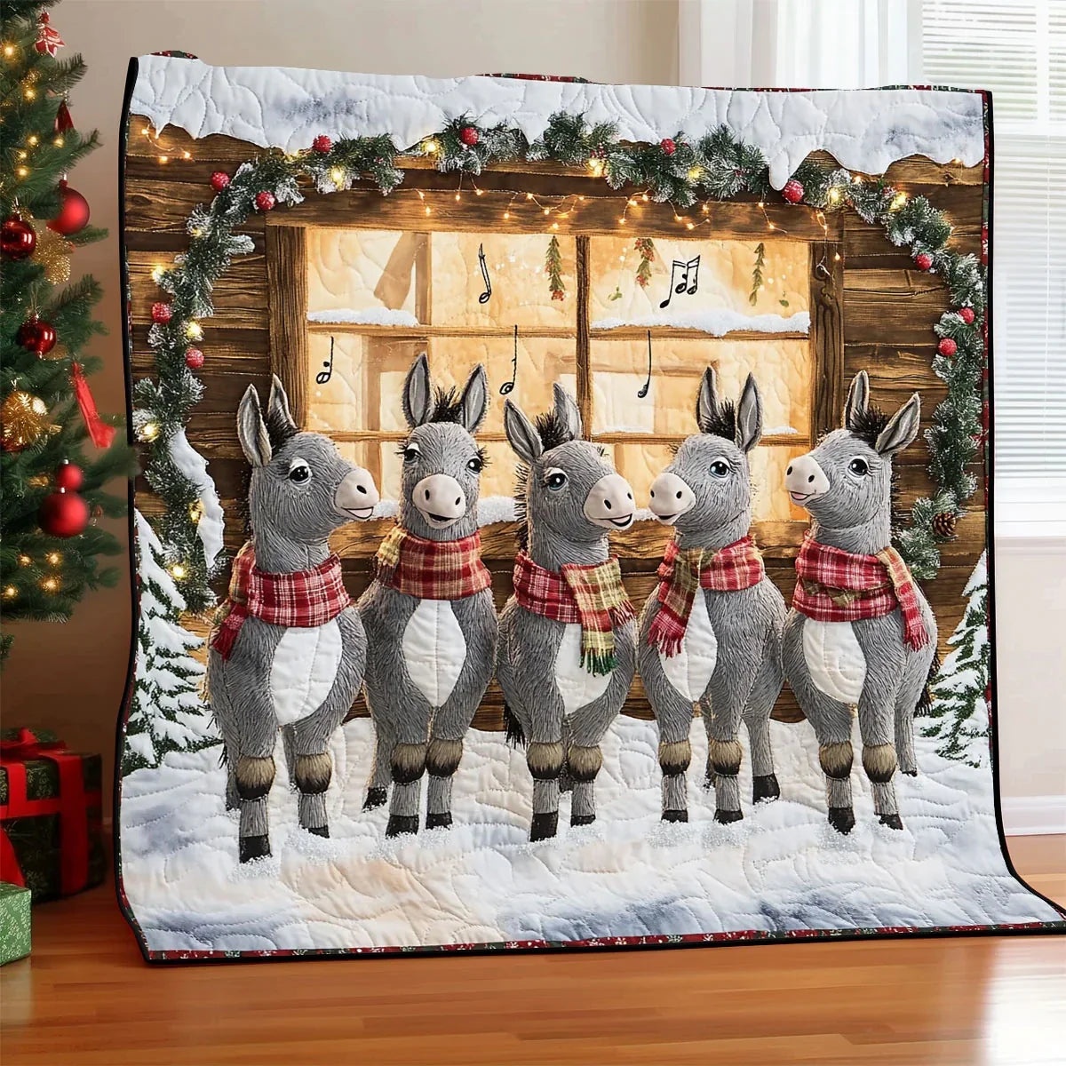 Christmas Donkey Singing Day Quilt Blanket