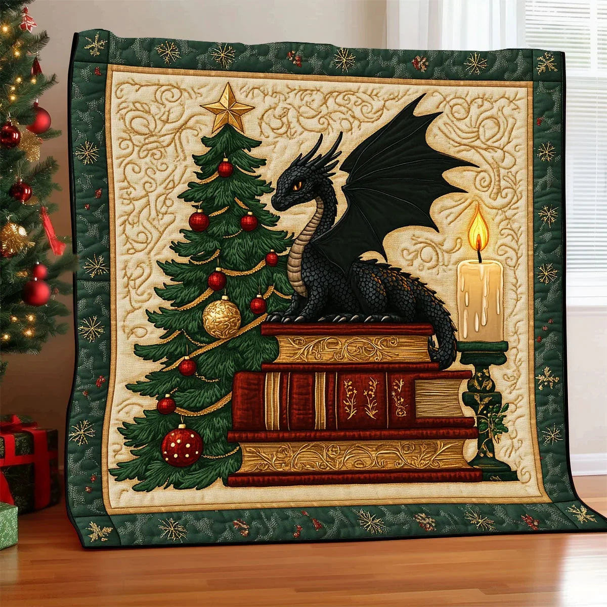 Christmas Dragon Book Quilt Blanket