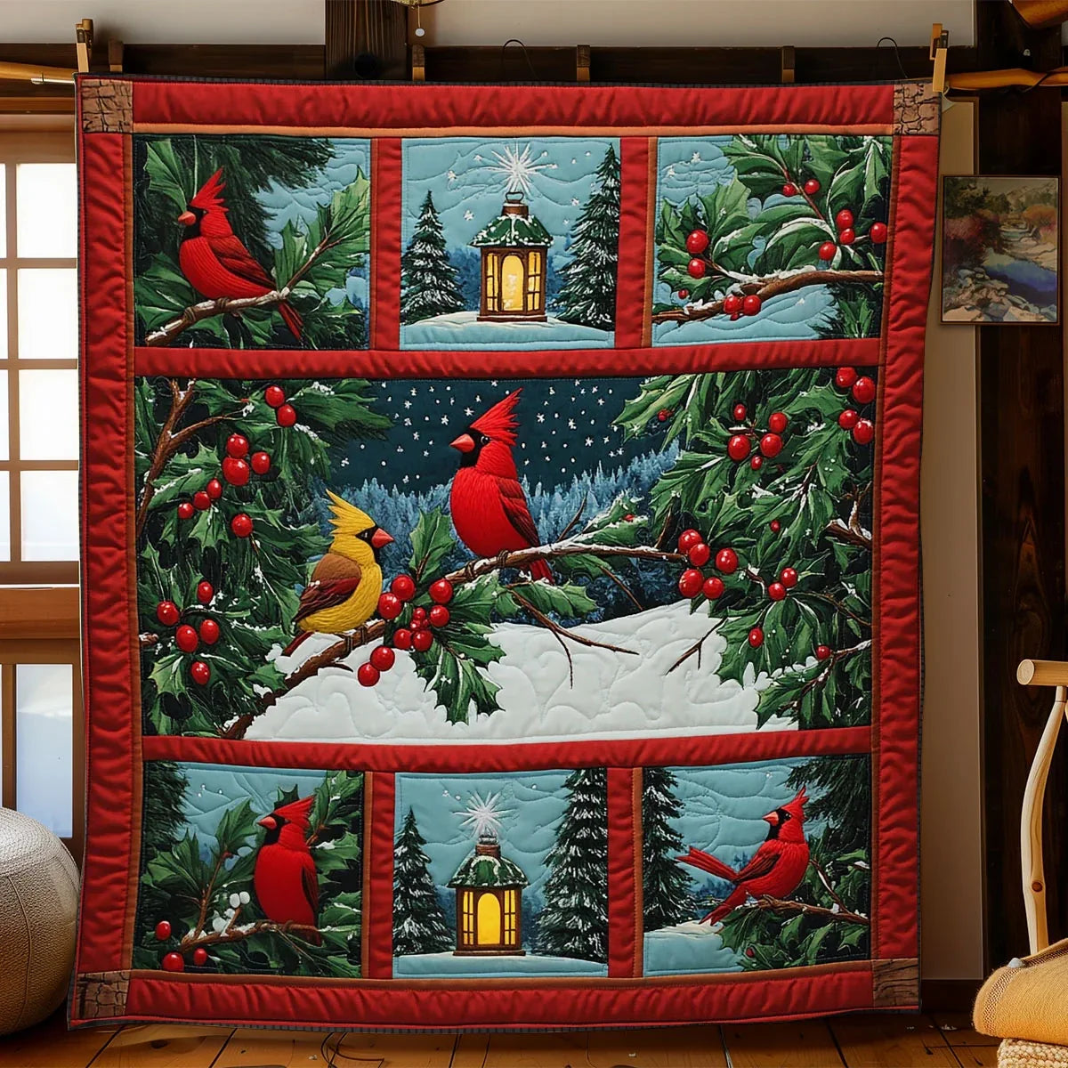 Christmas Eve Cardinals Quilt Blanket