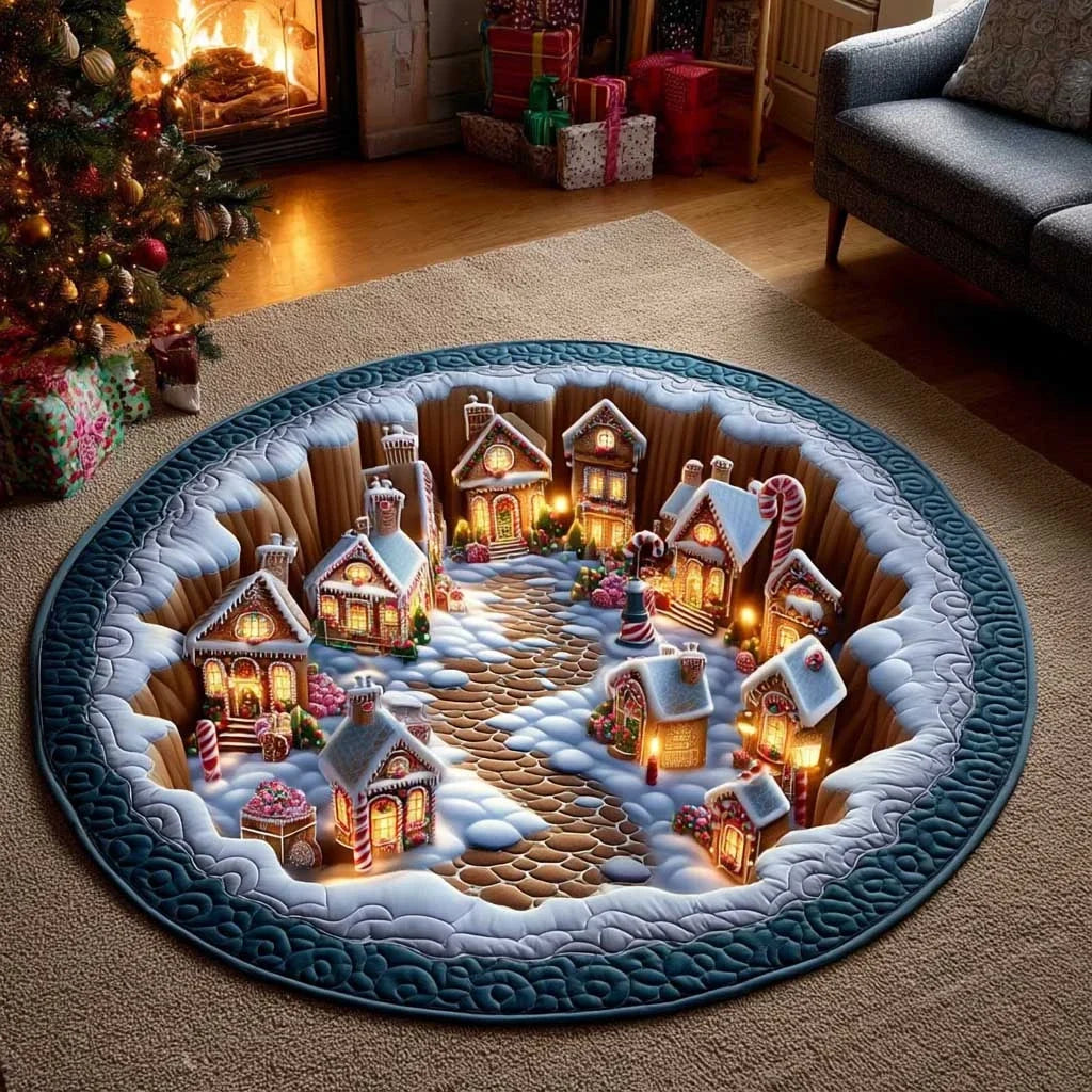 Christmas Eve Mini Town Quilted Round Mat