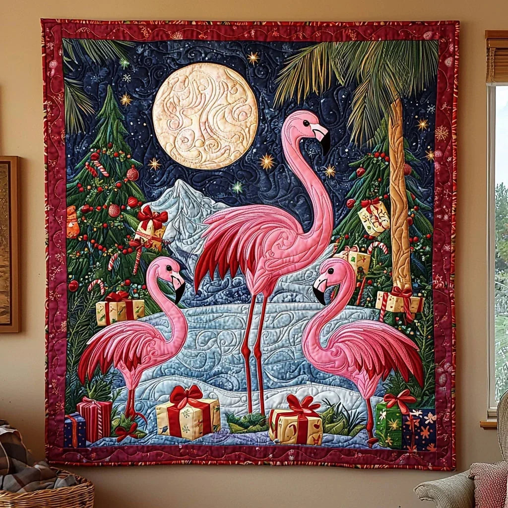 Christmas Flamingo Quilt Blanket